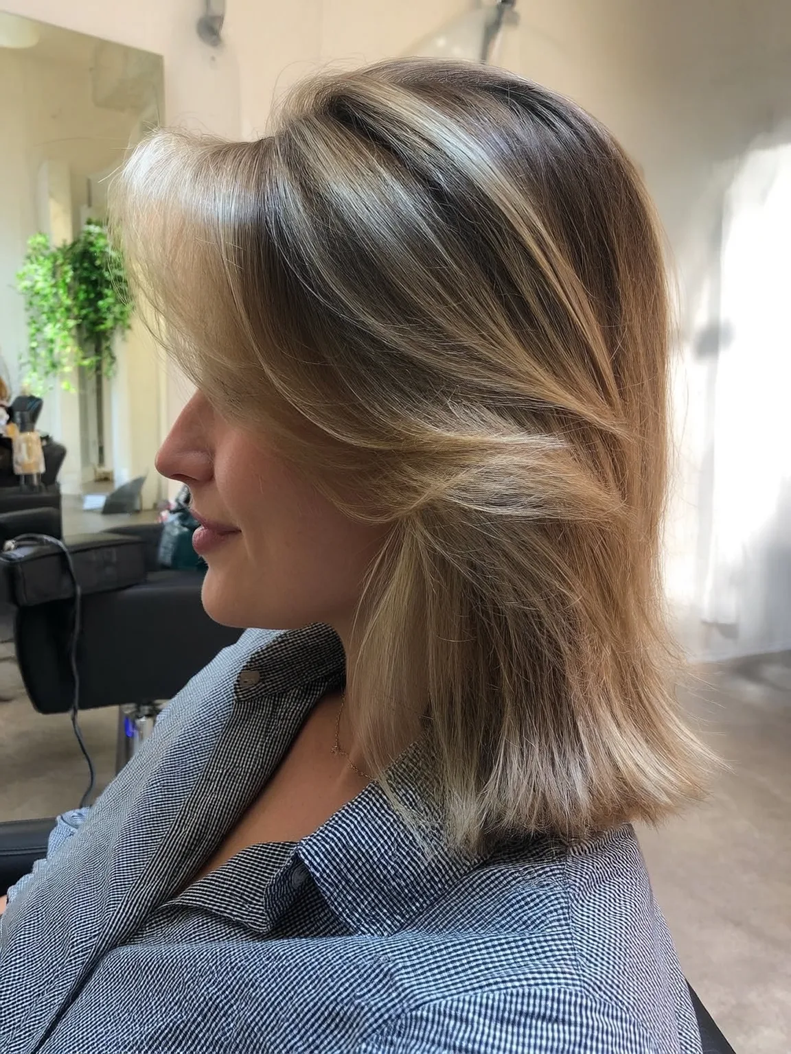 Straight Sandy Blonde Feathered Layers on Heart Shape